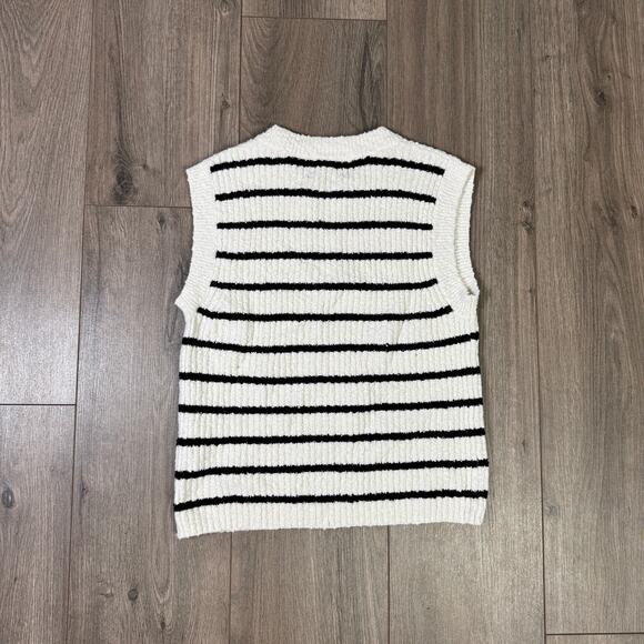 Madewell Bouclé-Knit Sweater Tank Womens S White Black Stripe Crew Neck Slim Fit - Picture 5 of 7